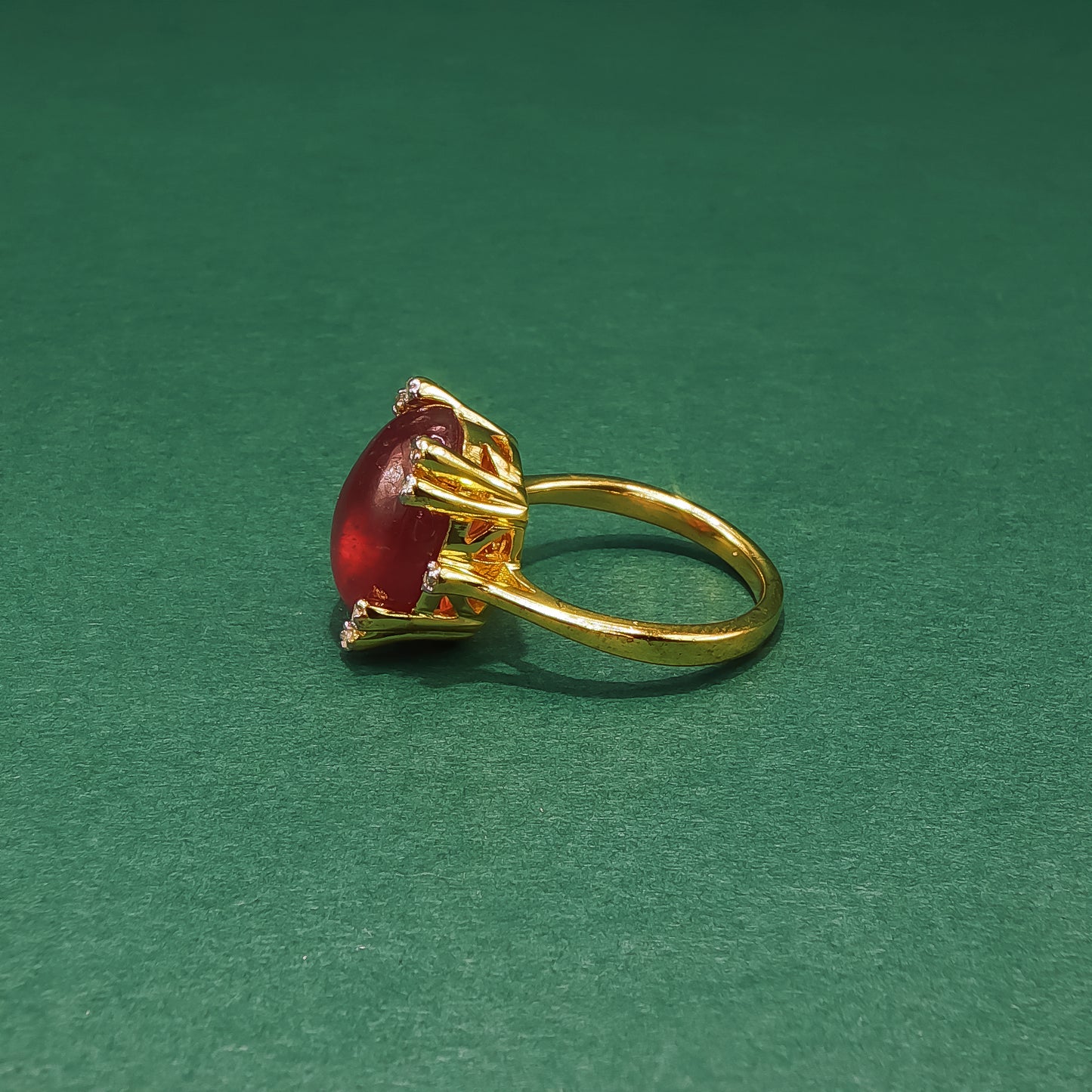 Gold Cocktail Ring with Cabochon Cut Ruby