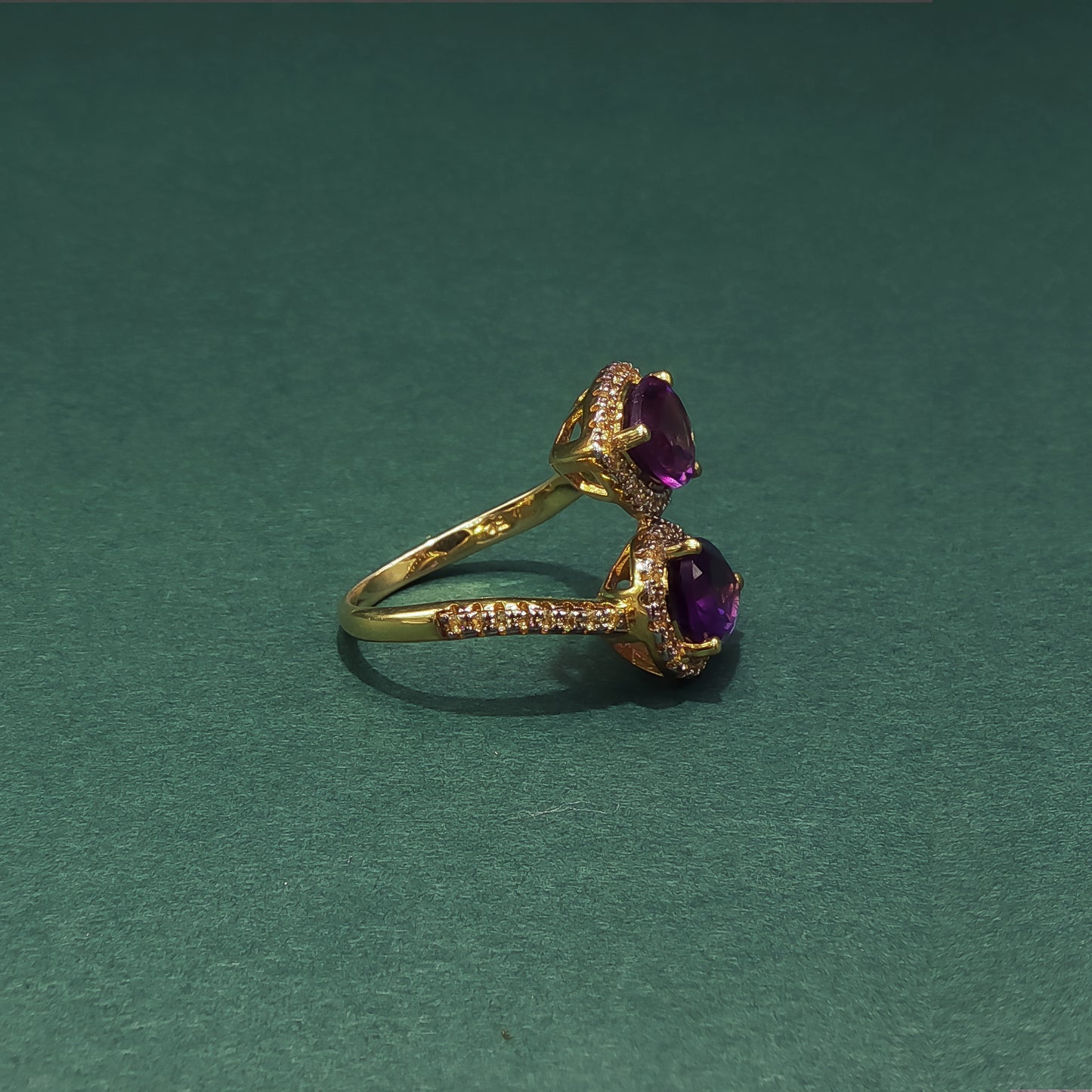 Gold Ring with Pear Cut Cabochon Amethysts