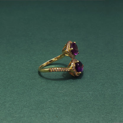 Gold Ring with Pear Cut Cabochon Amethysts