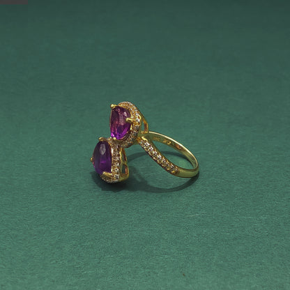 Gold Ring with Pear Cut Cabochon Amethysts