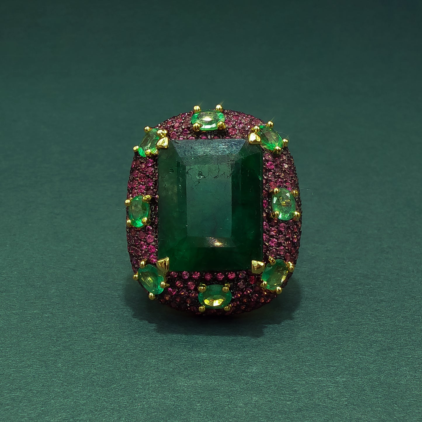 Gold Cocktail Ring with Step-Cut Emerald