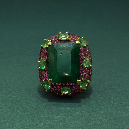 Gold Cocktail Ring with Step-Cut Emerald