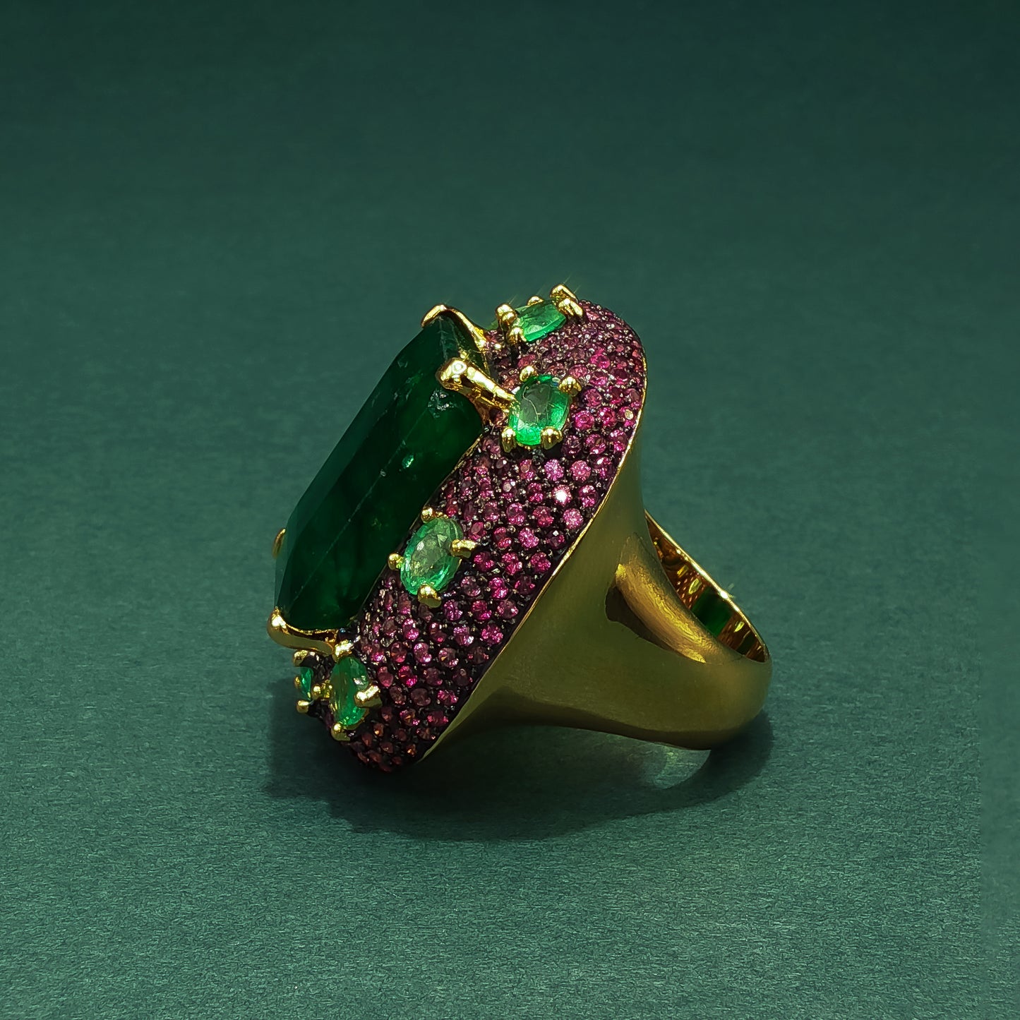 Gold Cocktail Ring with Step-Cut Emerald