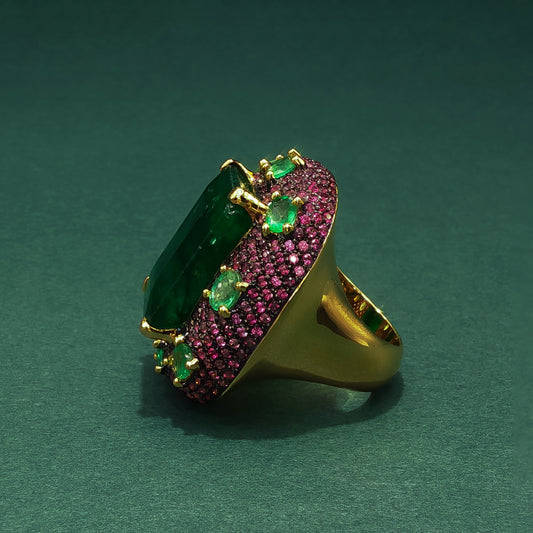 Gold Cocktail Ring with Step-Cut Emerald