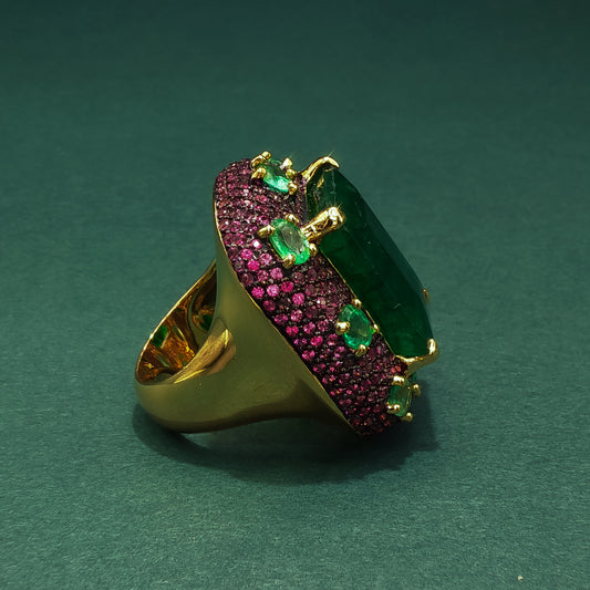 Gold Cocktail Ring with Step-Cut Emerald