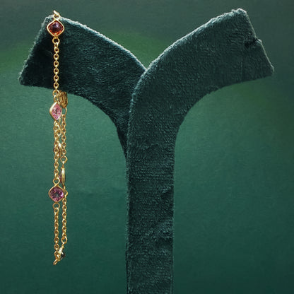 Yellow Gold Chain Bracelet with Reddish-Purple Tourmaline Gemstones