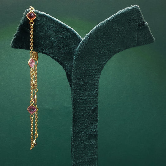 Yellow Gold Chain Bracelet with Reddish-Purple Tourmaline Gemstones