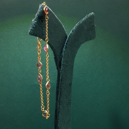 Yellow Gold Chain Bracelet with Reddish-Purple Tourmaline Gemstones