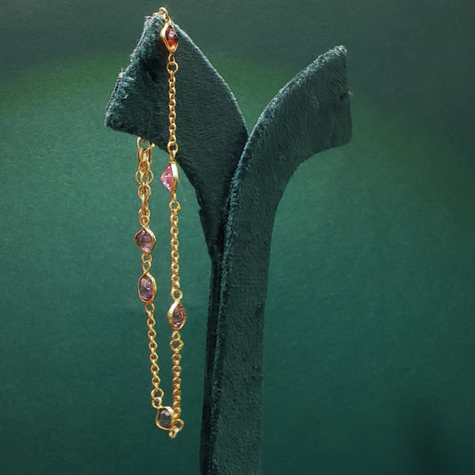 Yellow Gold Chain Bracelet with Reddish-Purple Tourmaline Gemstones
