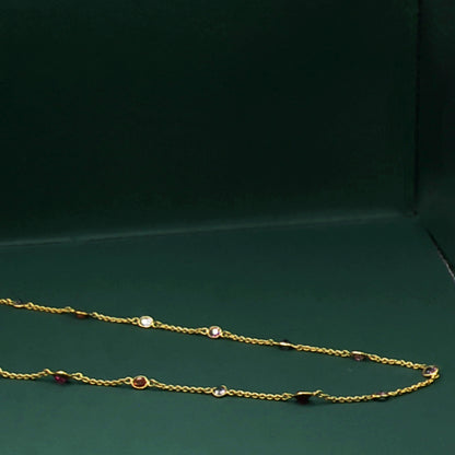 Yellow Gold Chain Necklace with Round Cabochon Amethysts