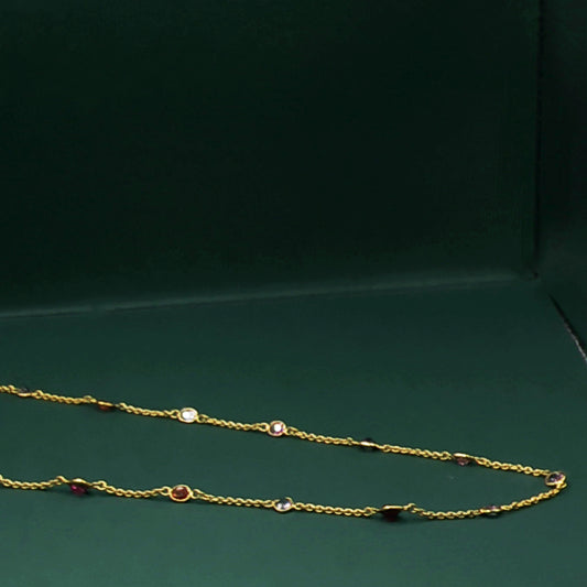 Yellow Gold Chain Necklace with Round Cabochon Amethysts