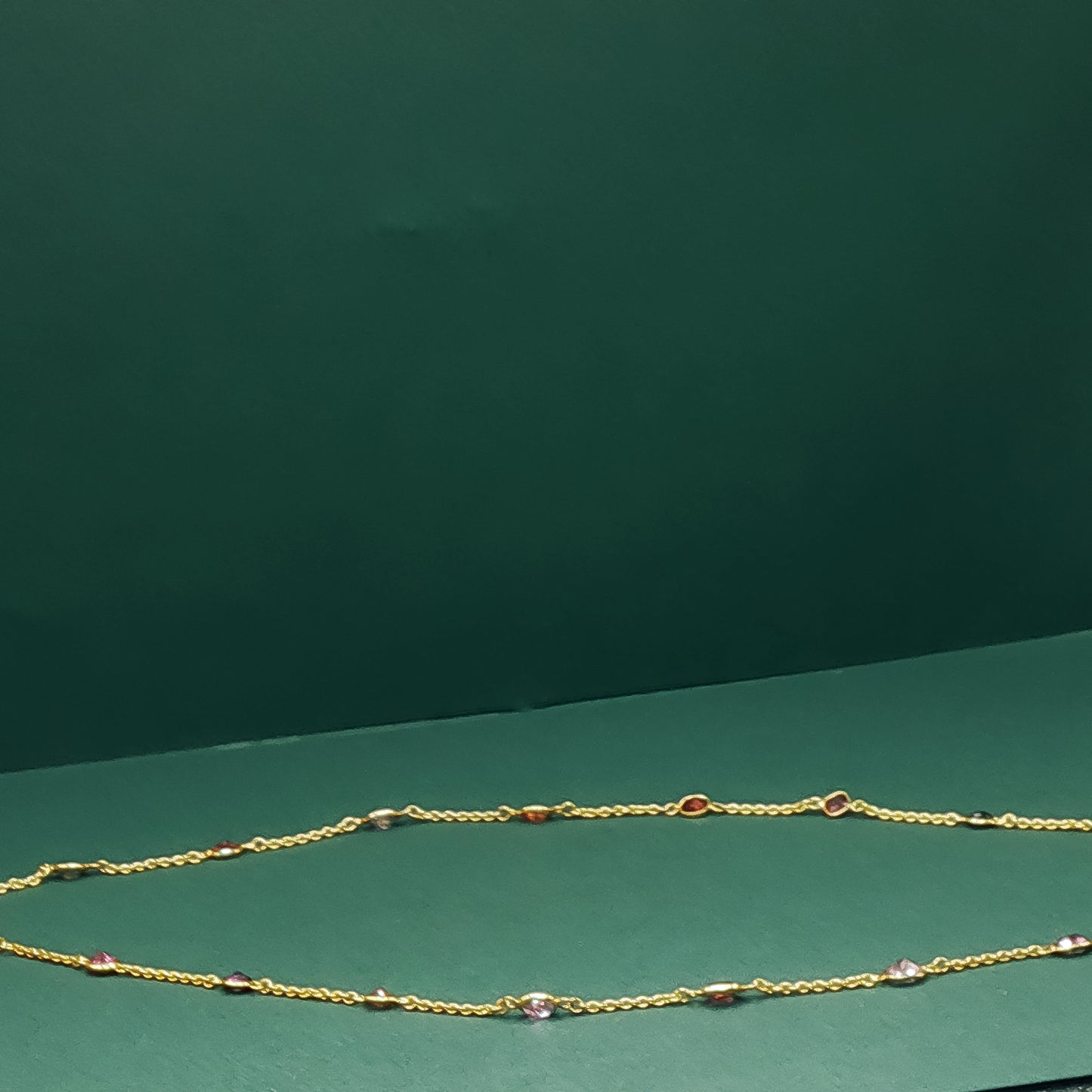 Yellow Gold Chain Necklace with Cabochon Ruby Accents