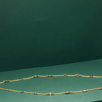 Yellow Gold Chain Necklace with Cabochon Ruby Accents