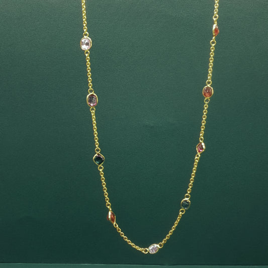 Yellow Gold Chain Necklace with Cabochon Ruby Accents