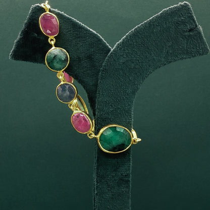 Gold Chain Bracelet with Cabochon Emeralds