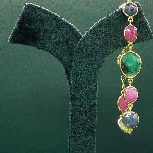 Gold Chain Bracelet with Cabochon Emeralds