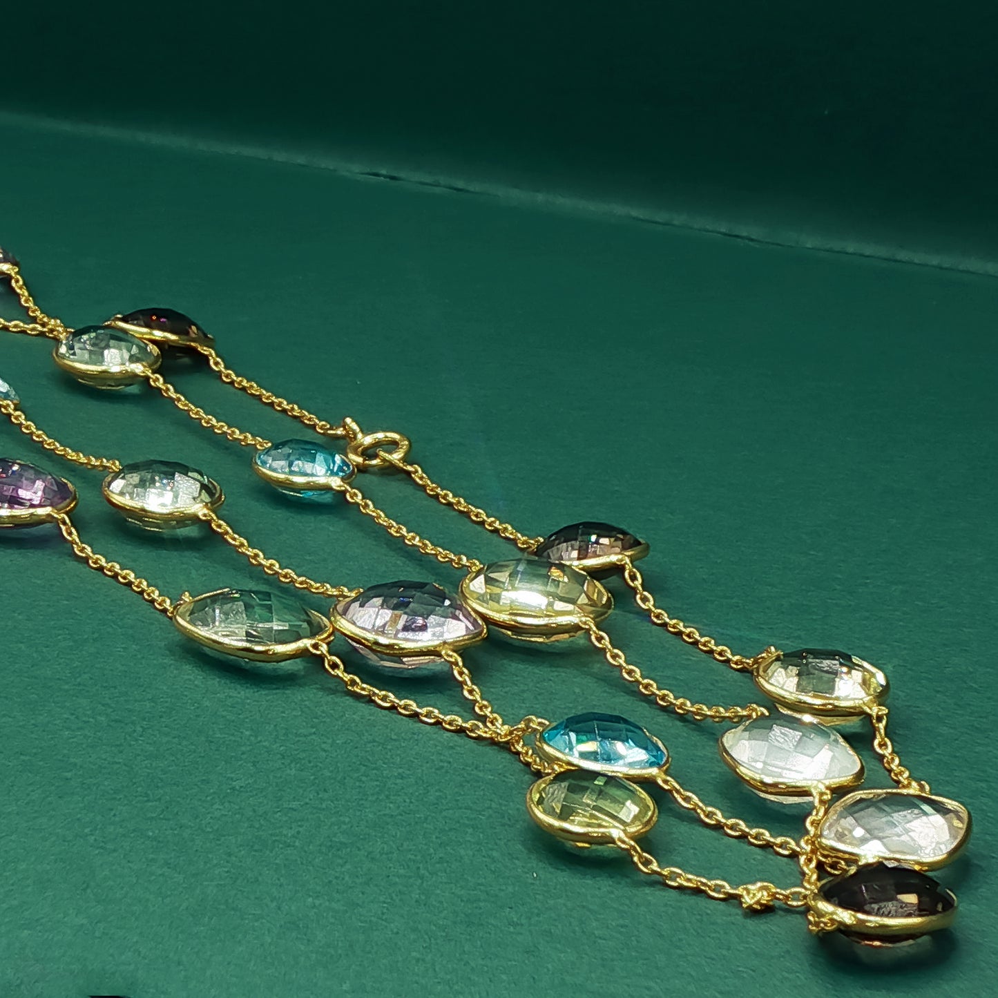 Crystal Cabochon Yellow Gold Chain Necklace