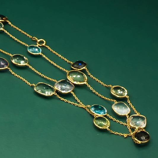 Crystal Cabochon Yellow Gold Chain Necklace