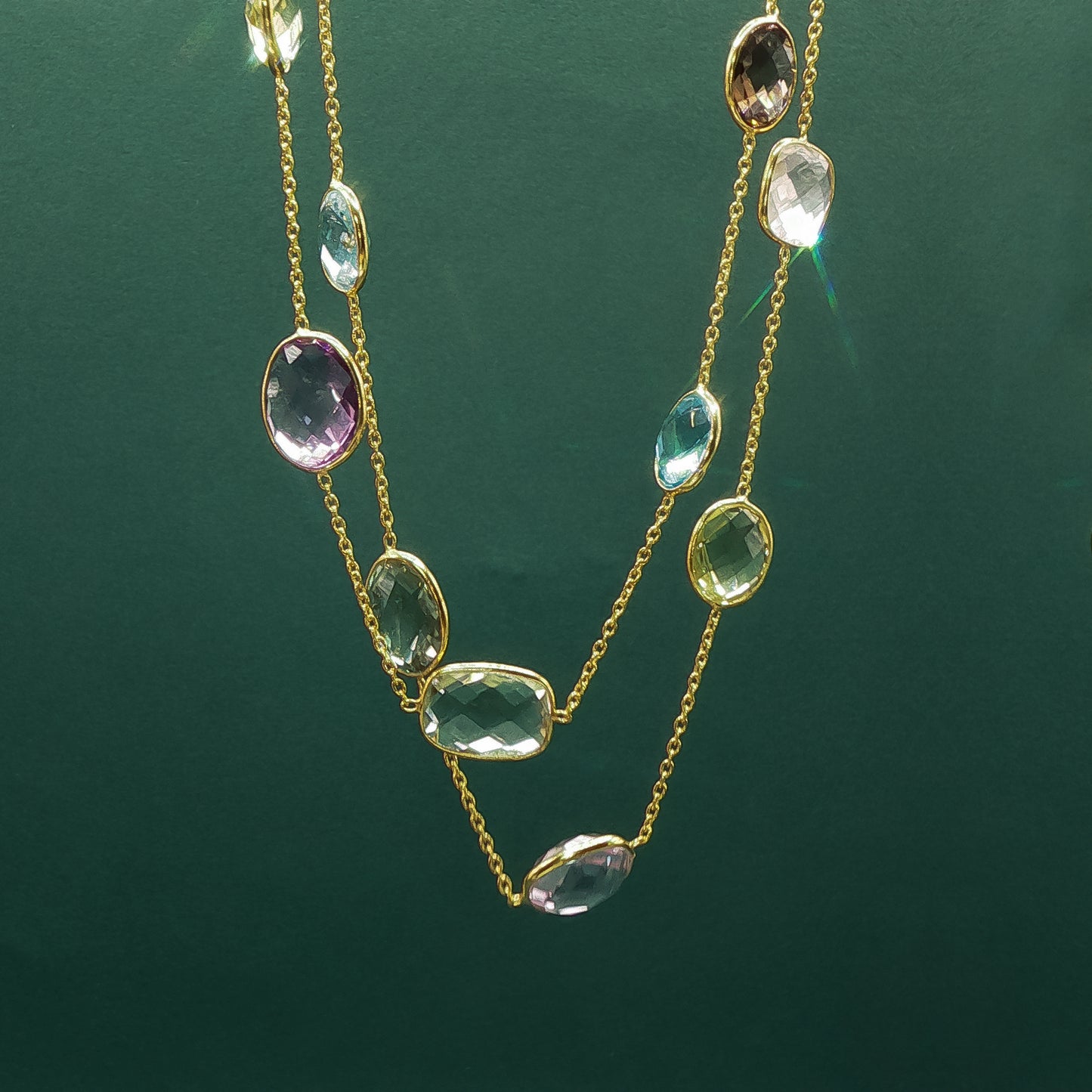 Crystal Cabochon Yellow Gold Chain Necklace