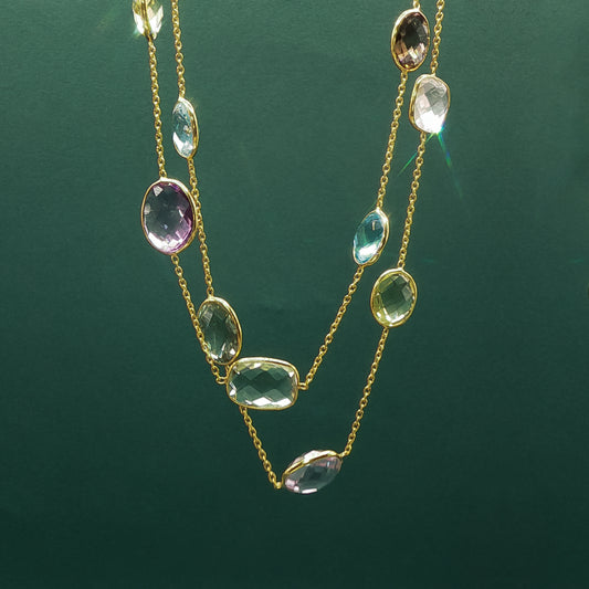 Crystal Cabochon Yellow Gold Chain Necklace