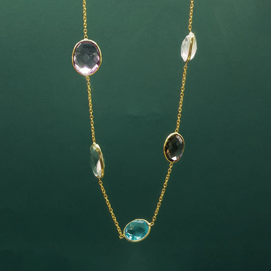 Crystal Cabochon Yellow Gold Chain Necklace