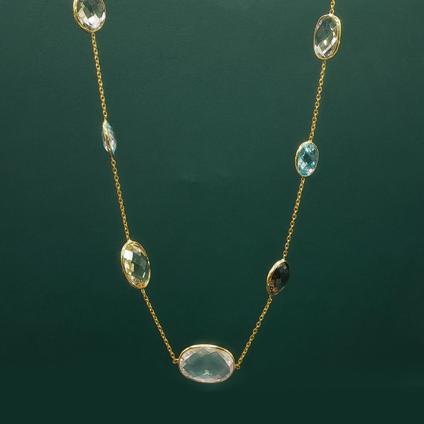 Gold Chain Necklace with Purple Quartz Cabochons