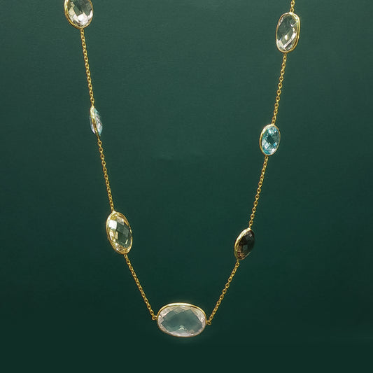 Gold Chain Necklace with Purple Quartz Cabochons