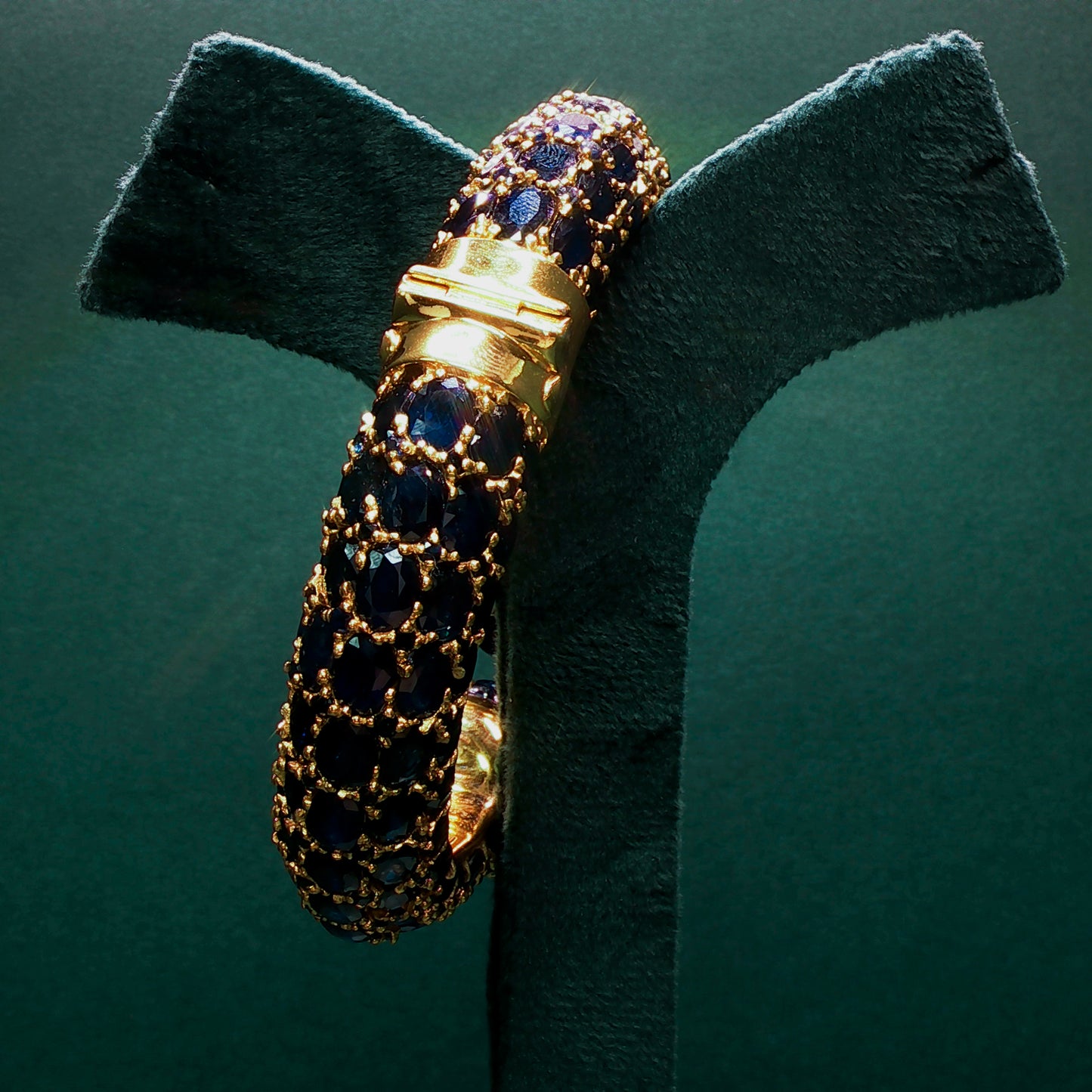 Yellow Gold Bracelet with Deep Blue Sapphire Cabochons