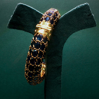 Yellow Gold Bracelet with Deep Blue Sapphire Cabochons