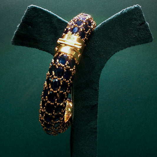 Yellow Gold Bracelet with Deep Blue Sapphire Cabochons
