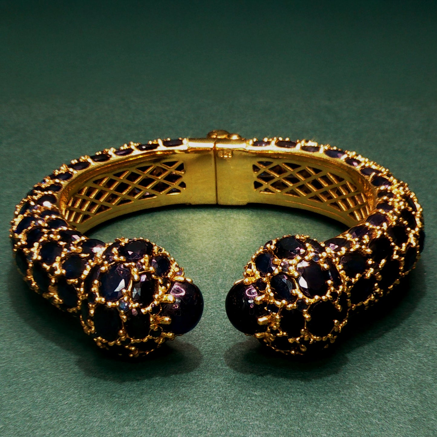Yellow Gold Bracelet with Deep Blue Sapphire Cabochons
