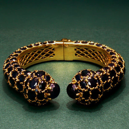 Yellow Gold Bracelet with Deep Blue Sapphire Cabochons