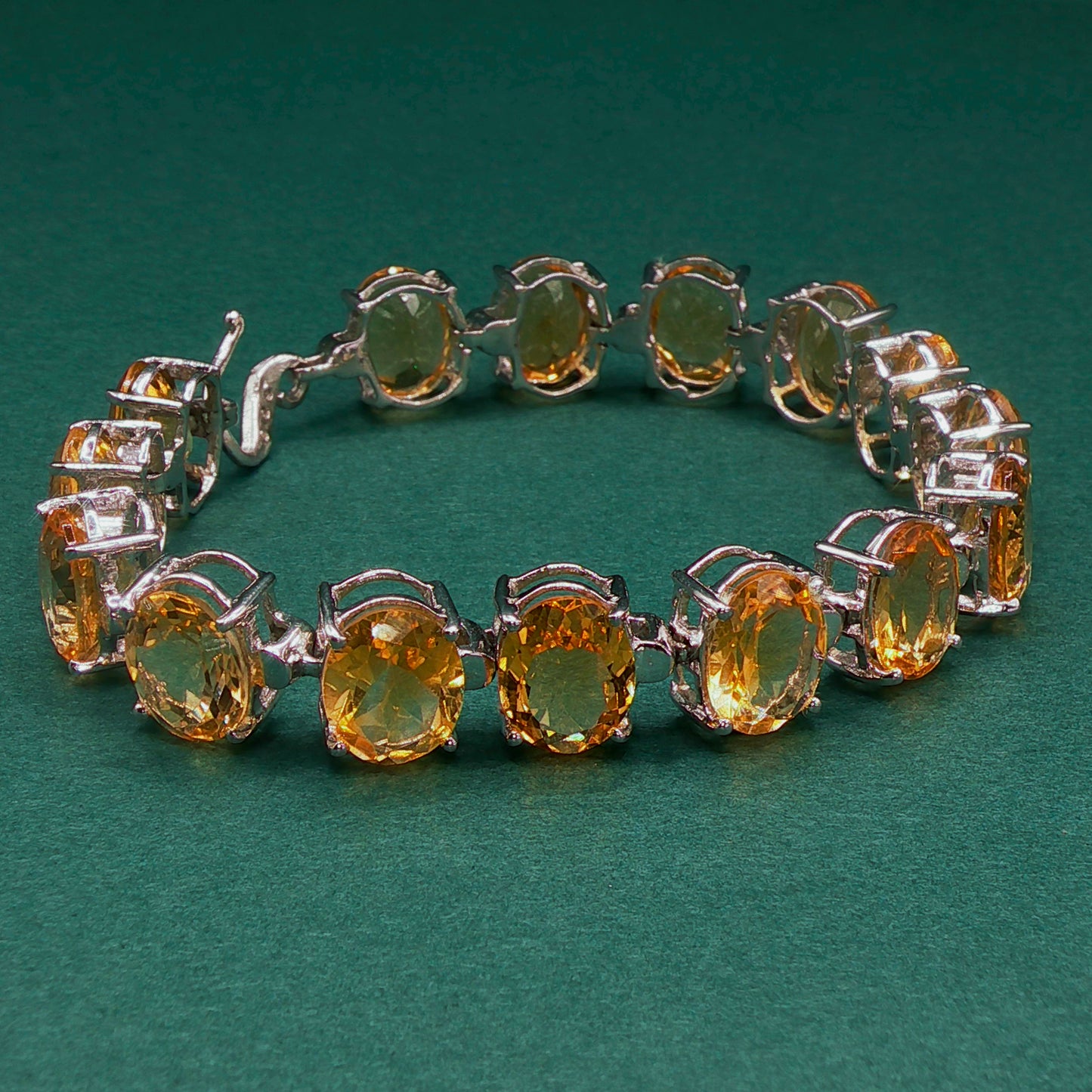 Sterling Silver Chain Bracelet with Oval Citrine Cabochons