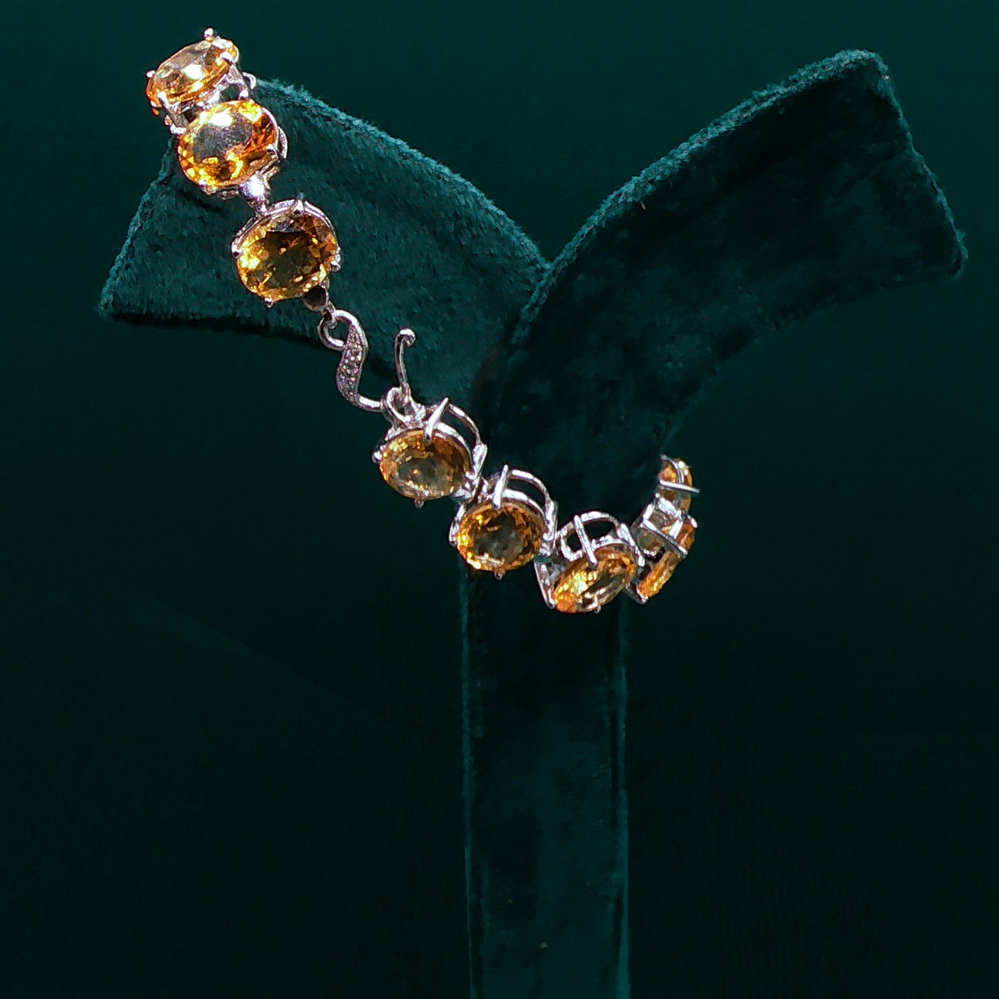 Sterling Silver Chain Bracelet with Oval Citrine Cabochons