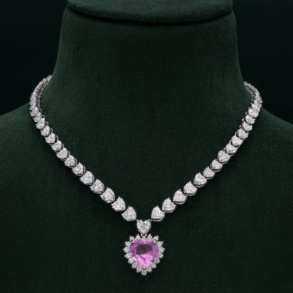 Pink Sapphire and Diamond Necklace in White Gold