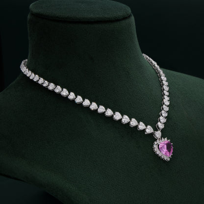 Pink Sapphire and Diamond Necklace in White Gold