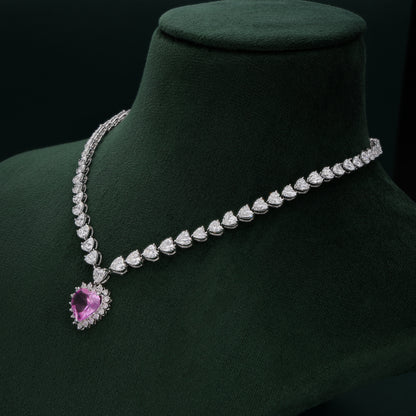 Pink Sapphire and Diamond Necklace in White Gold