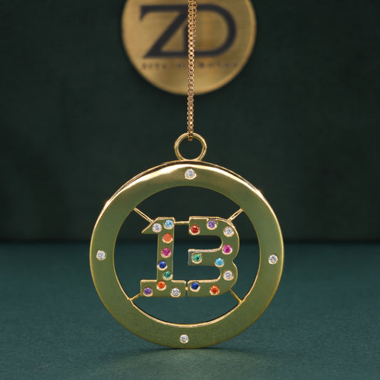 Gold "13" Pendant with Vibrant Color Stones