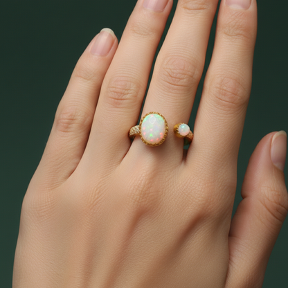 Gold Multistone Ring with Cabochon Opal