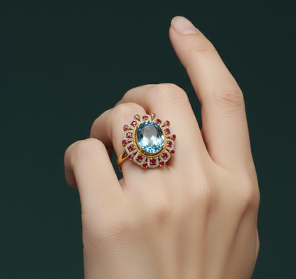 Oval Cabochon Aquamarine Pendant in Yellow Gold