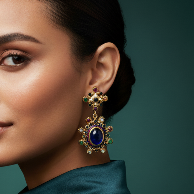 Multi colour Earrings in Silver