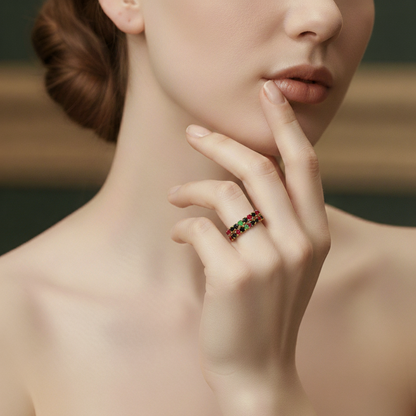 Gold Eternity Ring with Round Cabochon Rubies