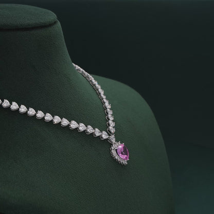 Pink Sapphire and Diamond Necklace in White Gold