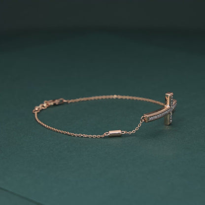 18KT Rose Gold Diamond Cross Bracelet