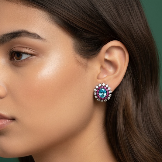 blue gemstone on a green background