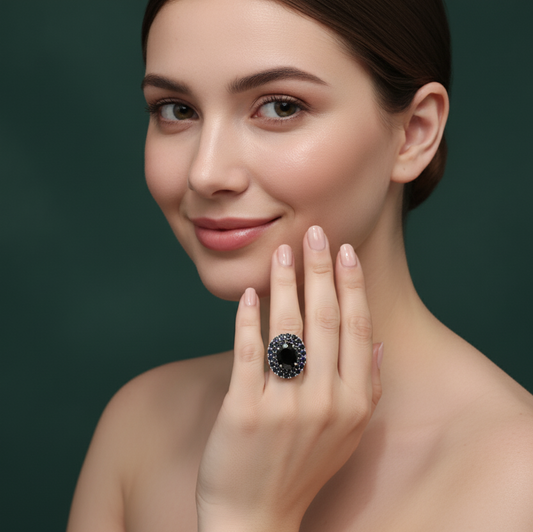 Sapphire Cabochon Silver Cocktail Ring
